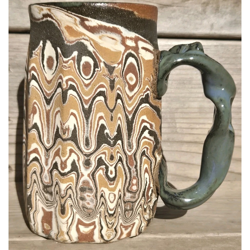 RARE ART Monk King Bird Pottery Mug  Signed‎ Byroᴎ Byron T. Seeley Agateware WY